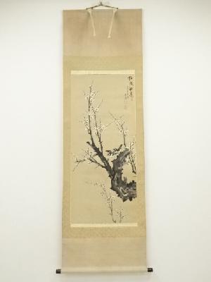 中国　晋揚筆　「梅徴福寿」白梅に小禽　肉筆紙本掛軸